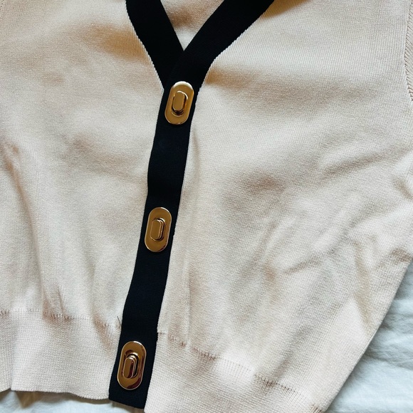 Apricot & Black Commense Viscose Crop Collard Cardigan - Picture 4 of 9